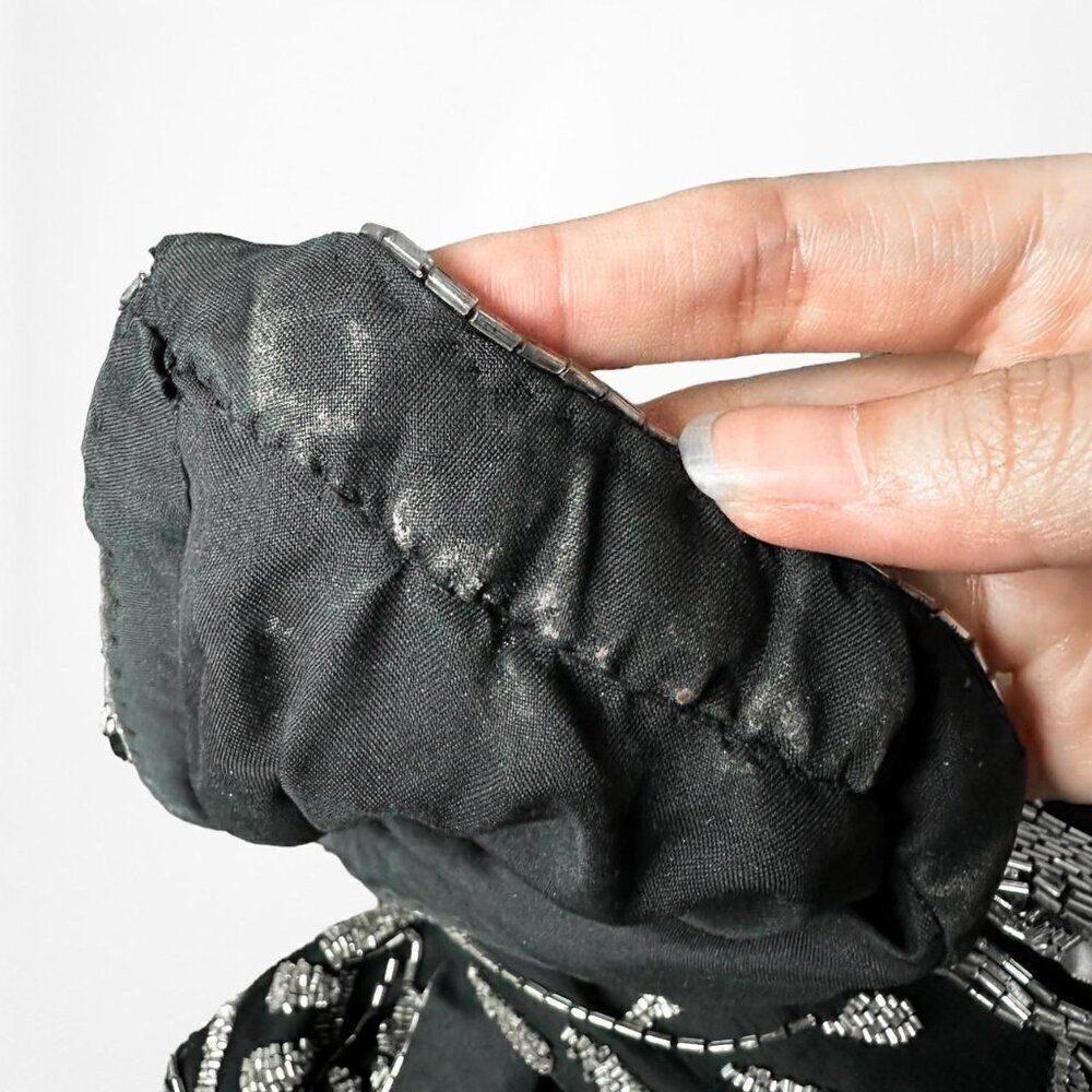 Vintage Y2K Black White Gray Floral Beaded Maxi Bodycon Formal Dress M - Picture 9 of 9